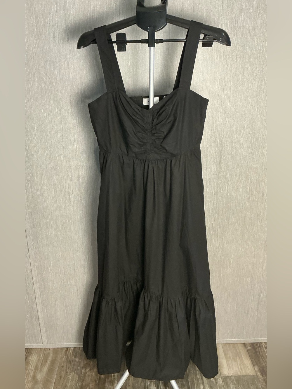 A.L.C. Black Ruched Bodice Maxi Dress with Wide Straps Size 10 - Picture 7 of 16